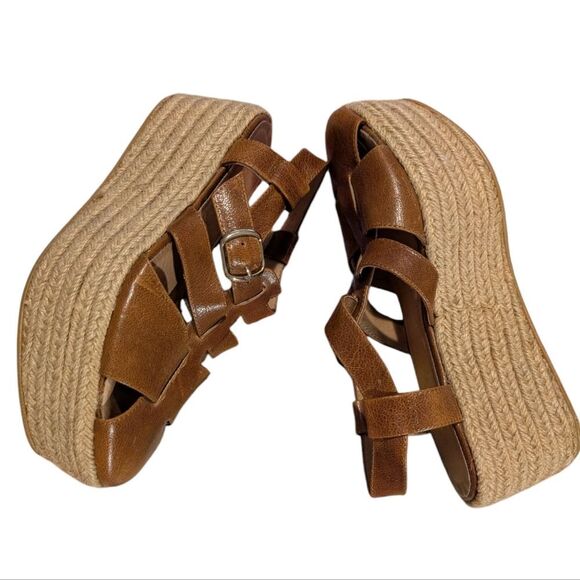 All Black Brown Platform Espadrilles Fisherman Sandals‎ Size  38 Women's - Picture 1 of 8